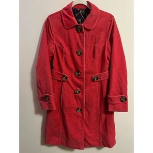 Boden Ladies Size 12 Mid Length Pink Velvet Button Up Coat Womens